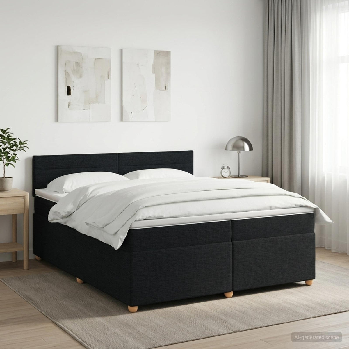 Boxspringbett mit Matratze Schwarz 200 x 200 cm Stoff