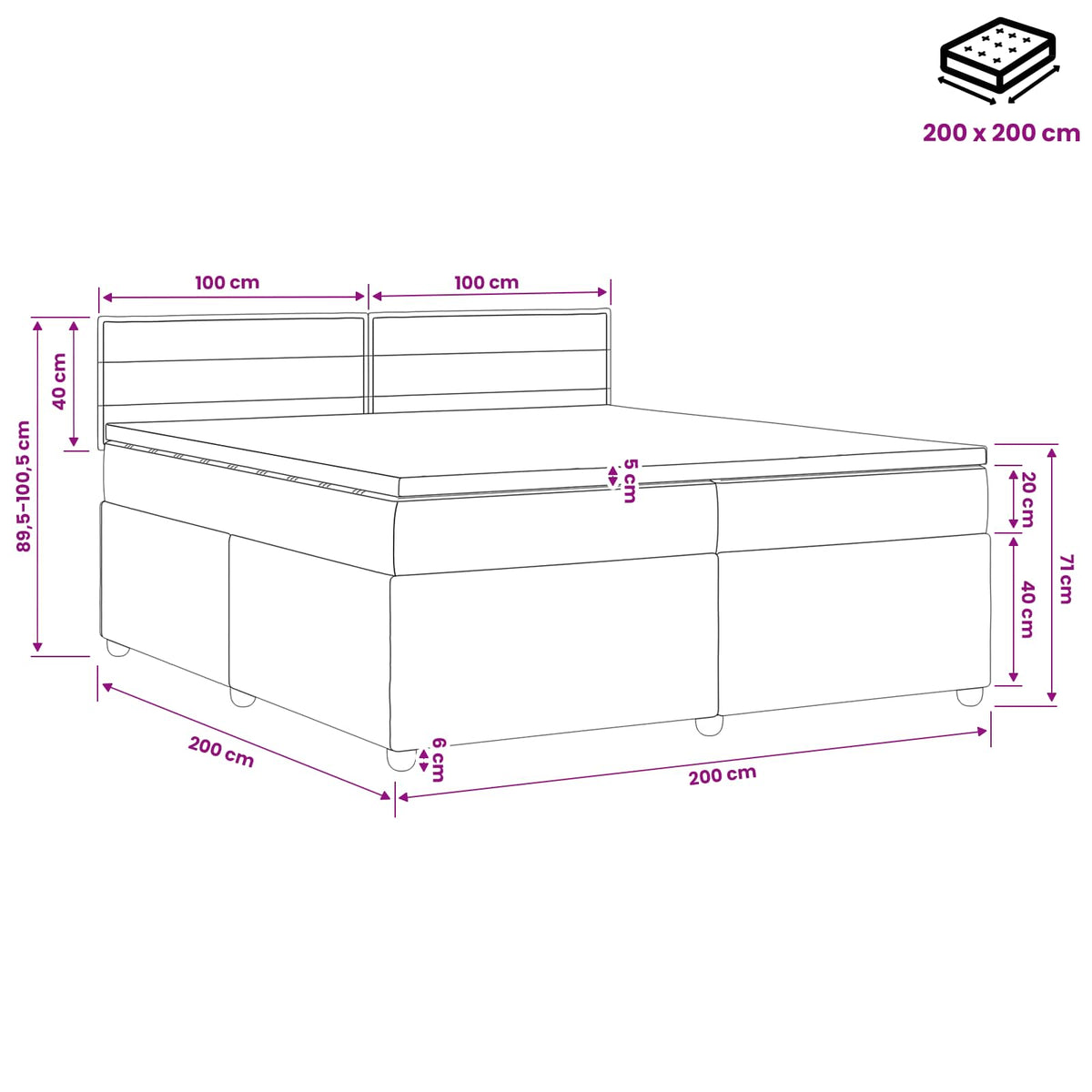 Boxspringbett mit Matratze Schwarz 200 x 200 cm Stoff