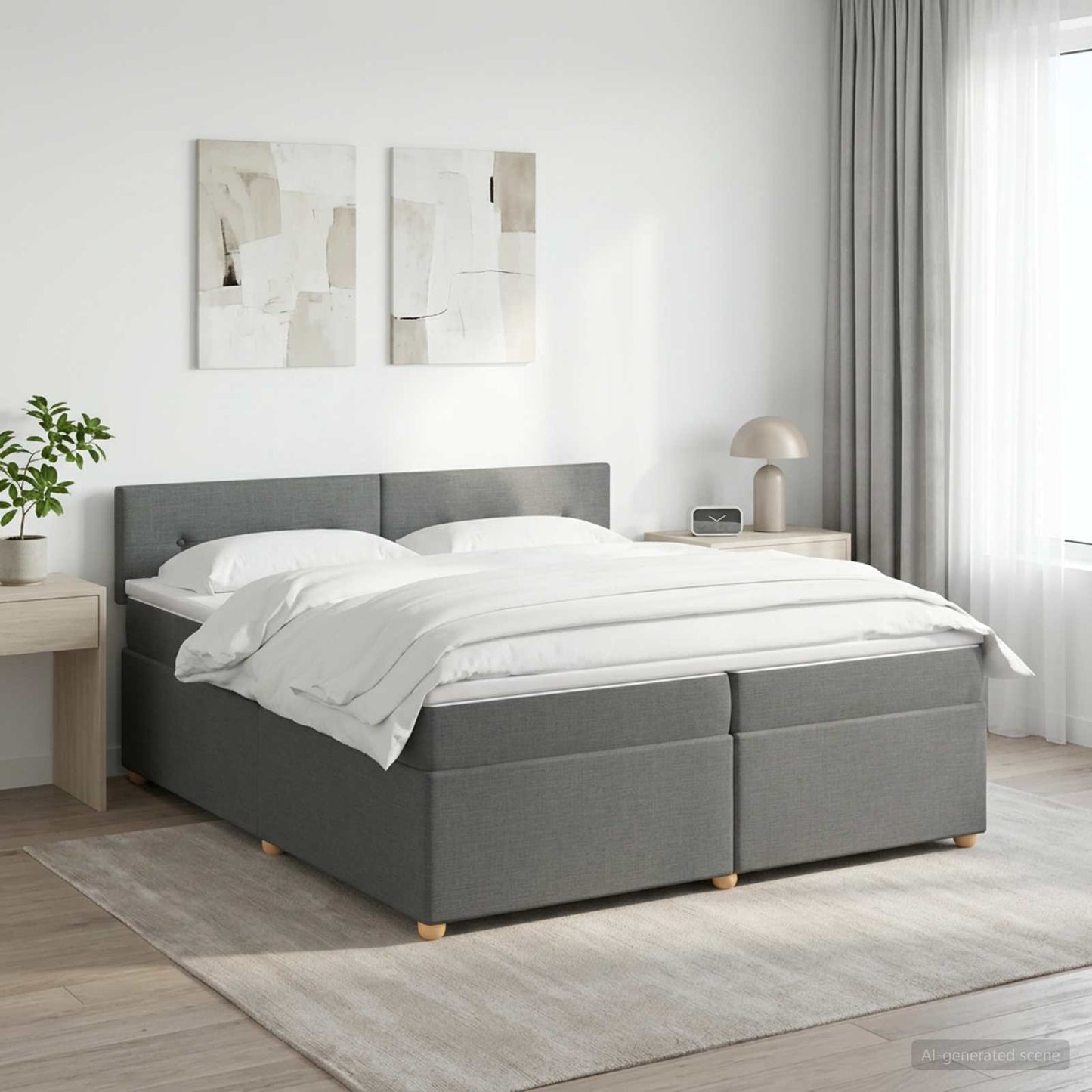 Boxspringbett mit Matratze Dunkelgrau 200 x 200 cm Stoff