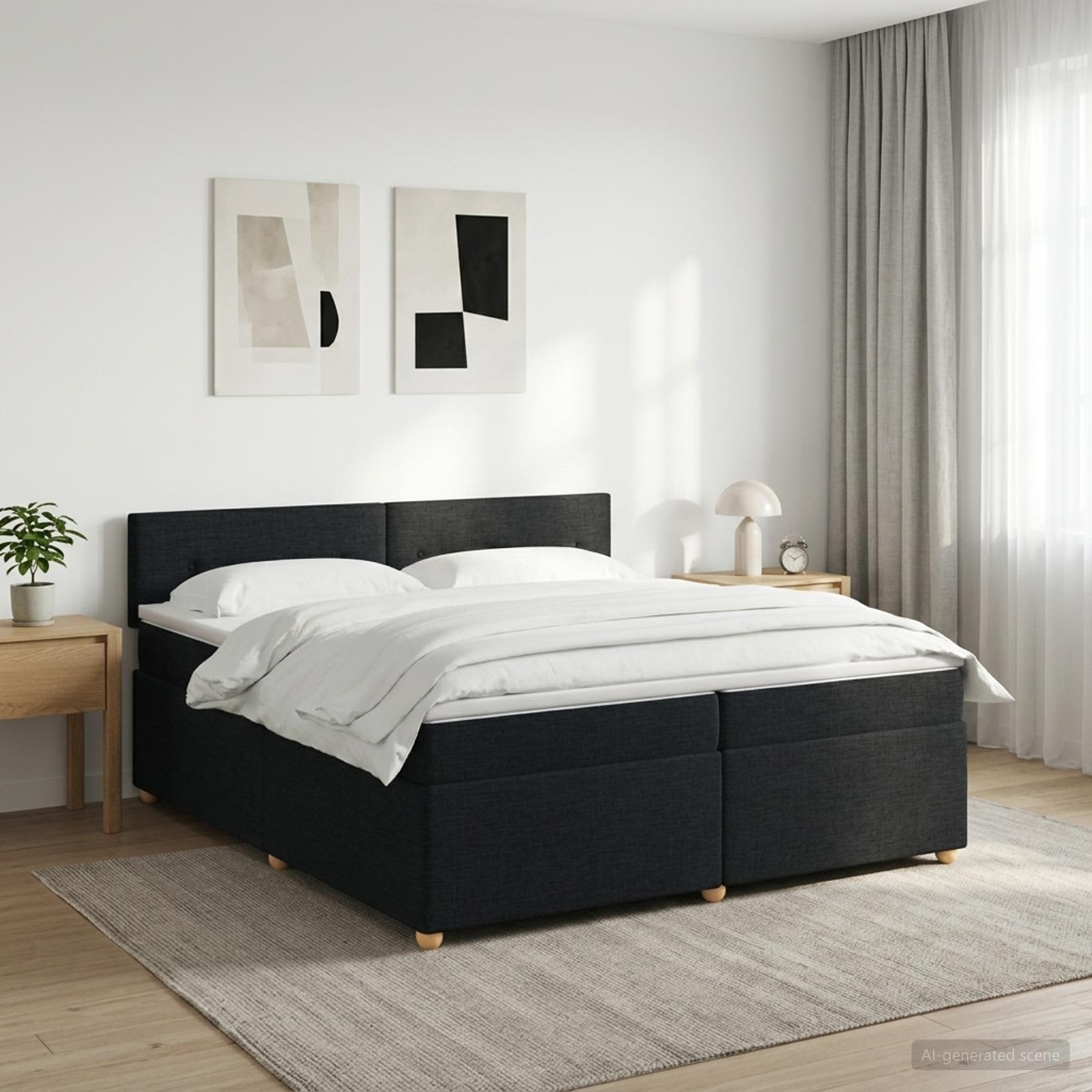 Boxspringbett mit Matratze Schwarz 200 x 200 cm Stoff