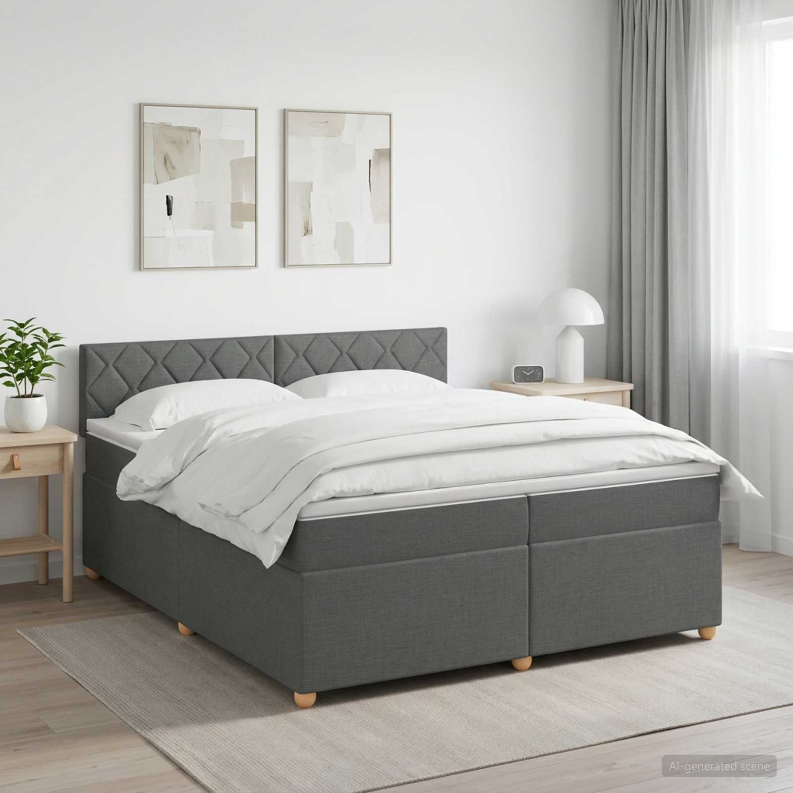 Boxspringbett mit Matratze Dunkelgrau 200 x 200 cm Stoff