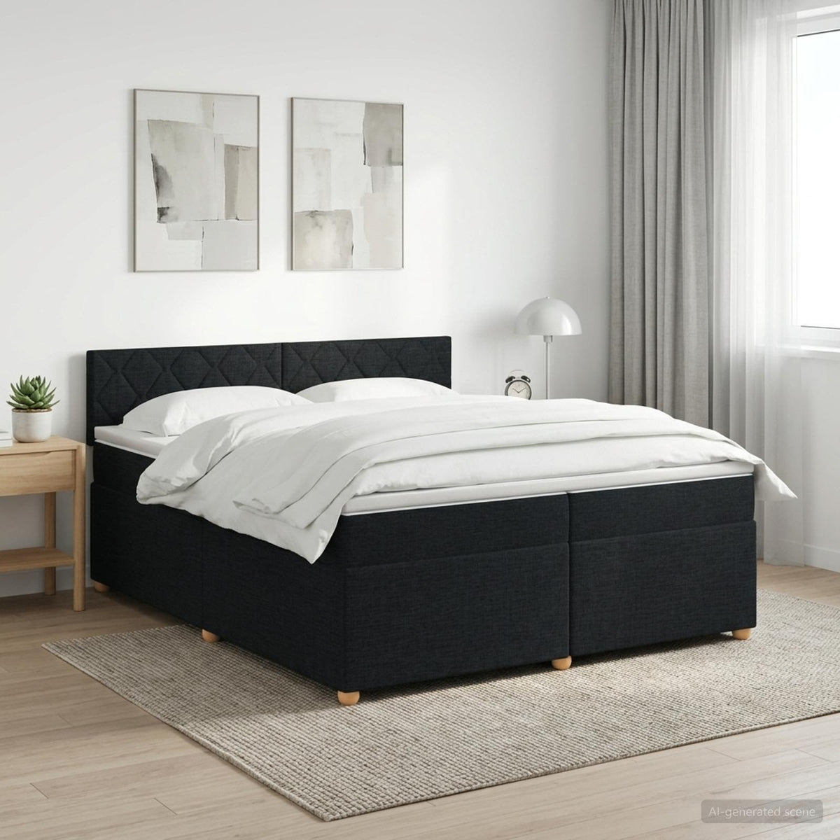 Boxspringbett mit Matratze Schwarz 200 x 200 cm Stoff