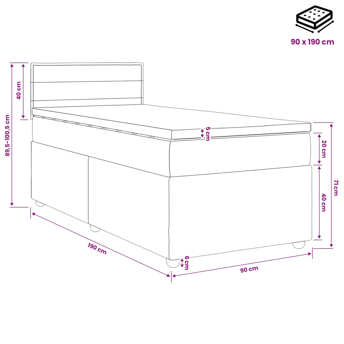 Boxspringbett mit Matratze Hellgrau 90 x 190 cm Stoff