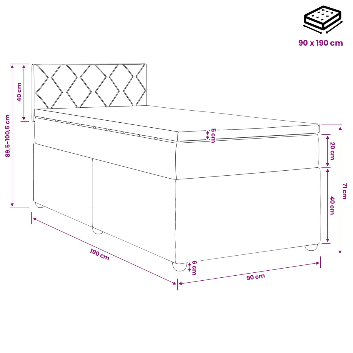 Boxspringbett mit Matratze Dunkelgrau 90 x 190 cm Stoff