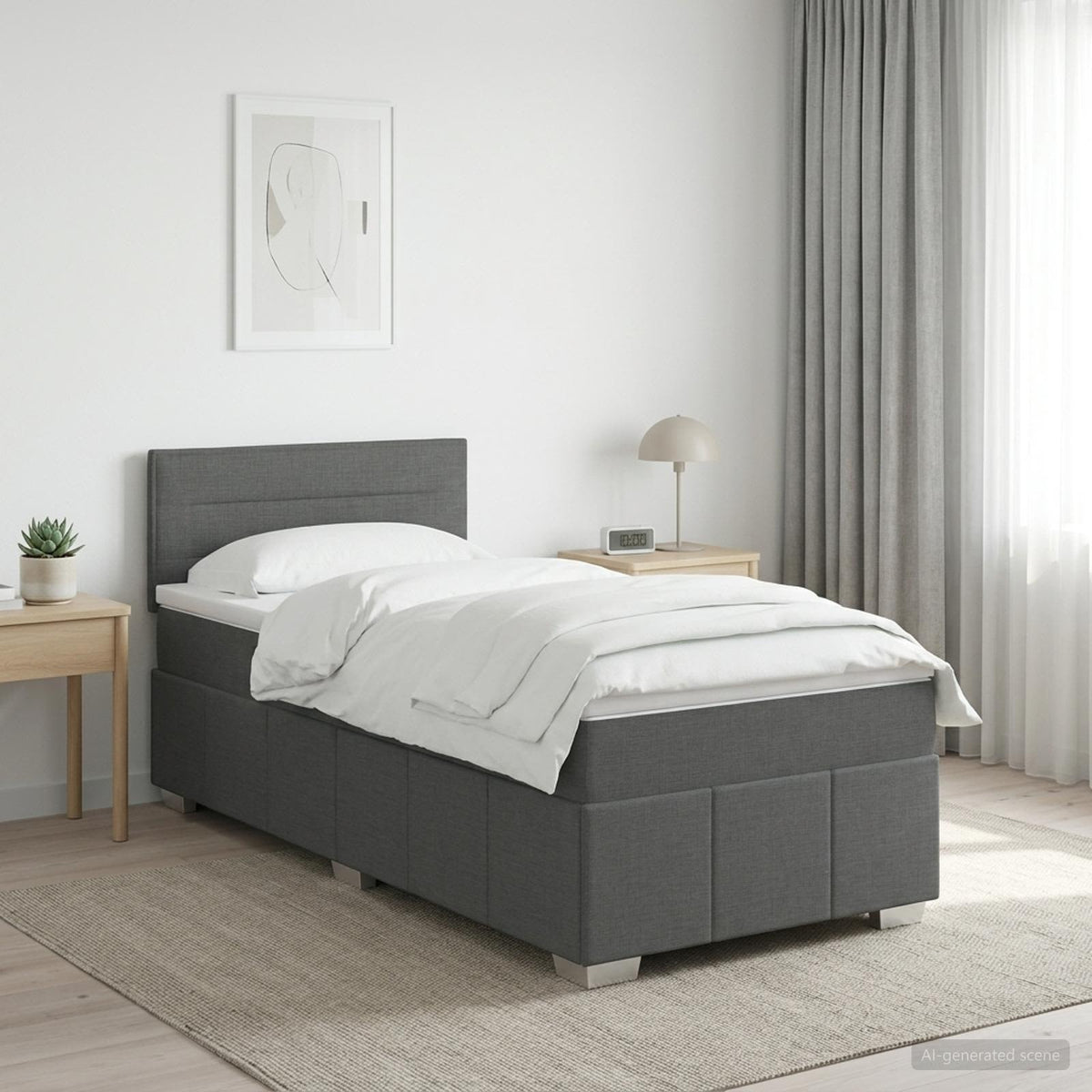 Boxspringbett mit Matratze Dunkelgrau 90 x 190 cm Stoff
