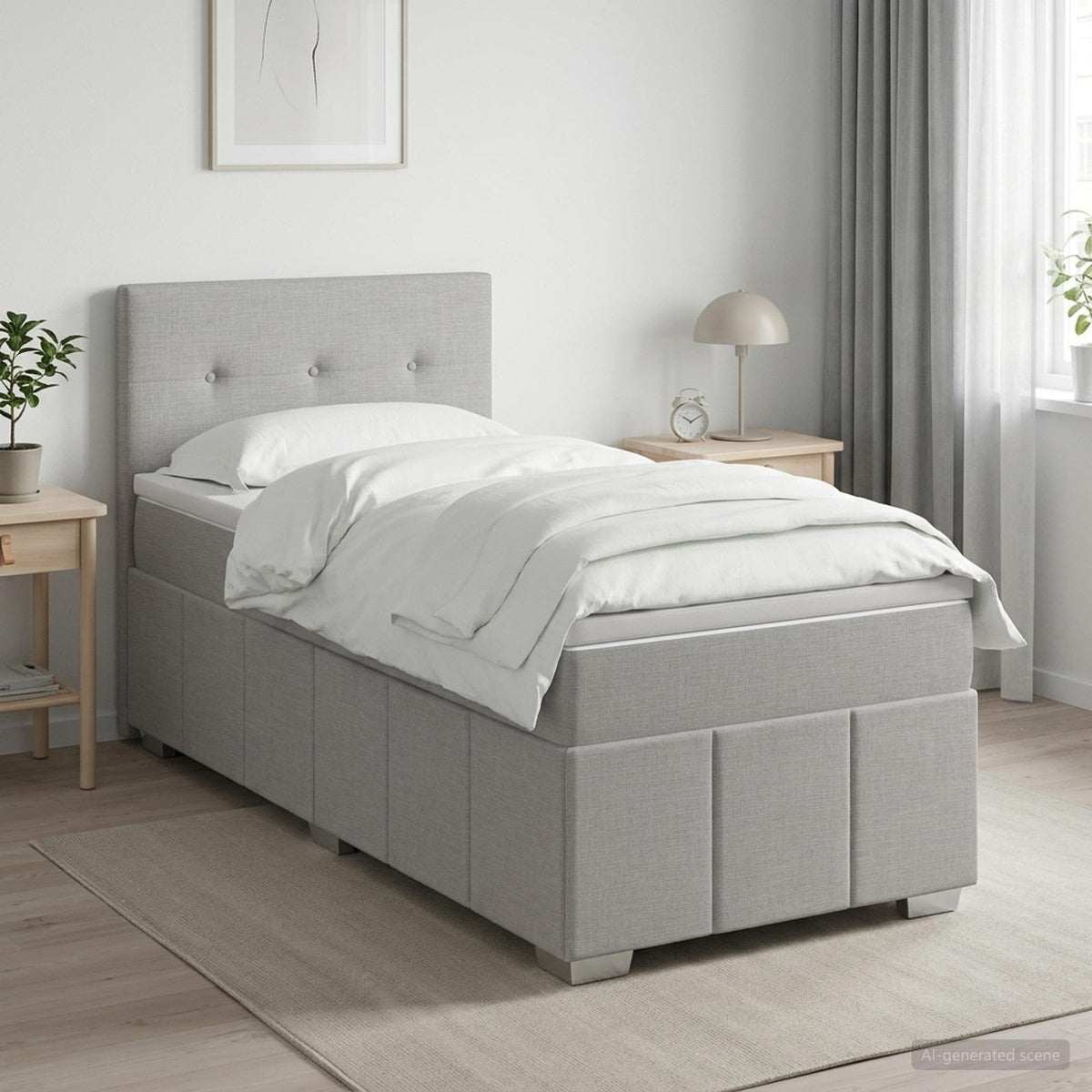 Boxspringbett mit Matratze Hellgrau 90 x 200 cm Stoff
