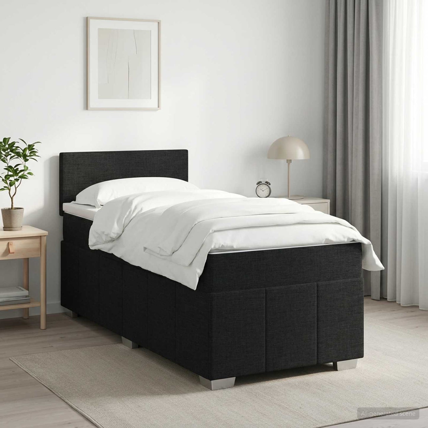 Boxspringbett mit Matratze Schwarz 90 x 200 cm Stoff