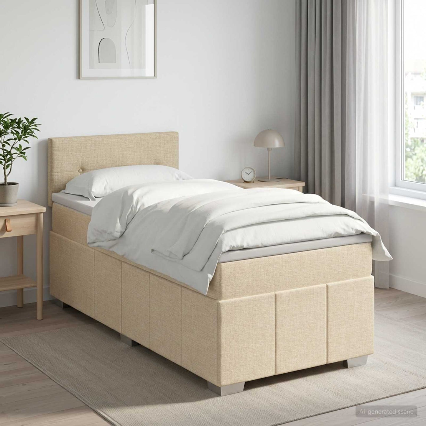 Boxspringbett mit Matratze mit Kopfteil Creme 90 x 200 cm Stoff