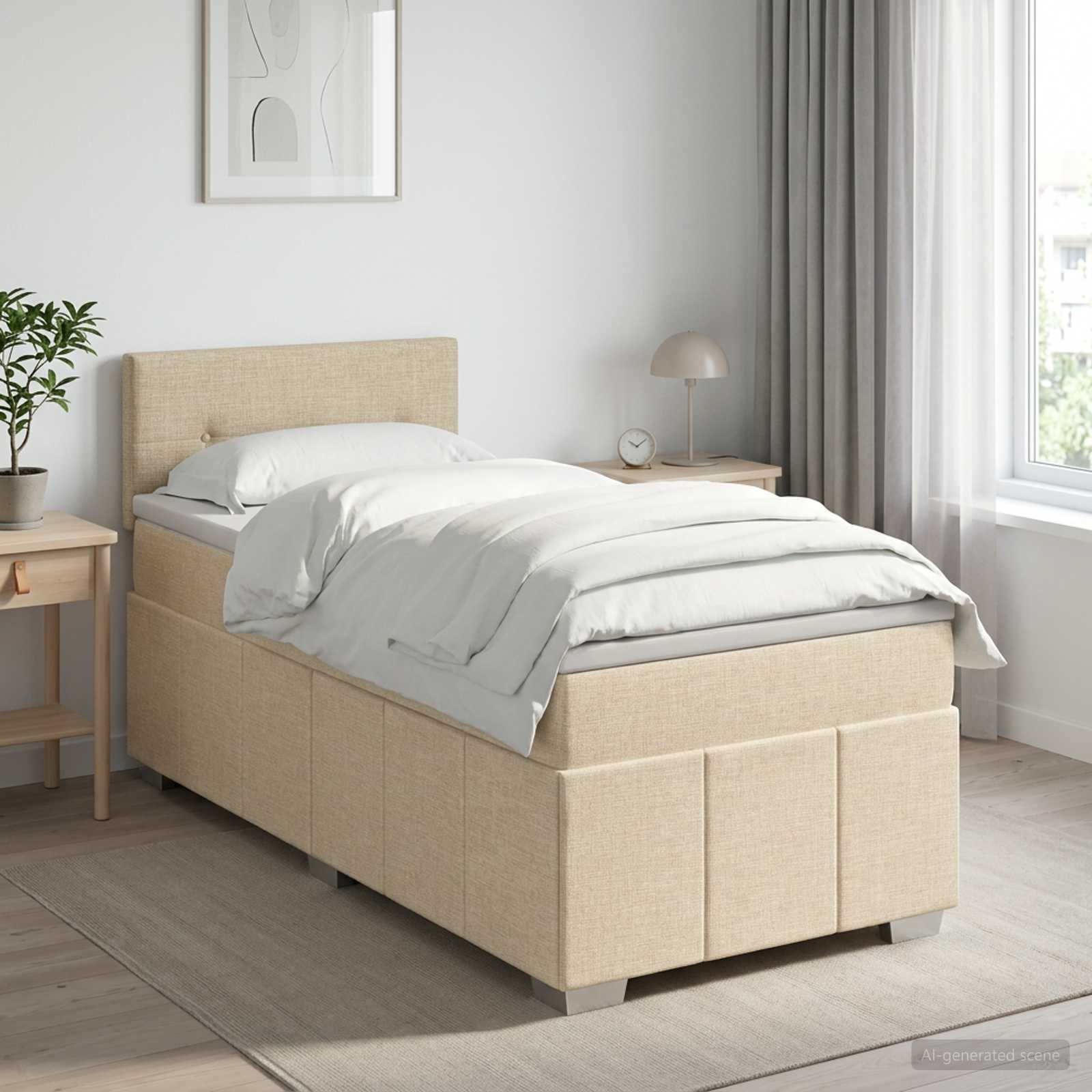 Boxspringbett mit Matratze mit Kopfteil Creme 90 x 200 cm Stoff