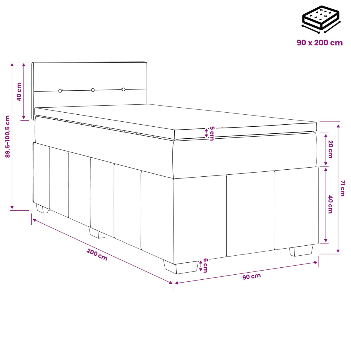 Boxspringbett mit Matratze Hellgrau 90 x 200 cm Stoff