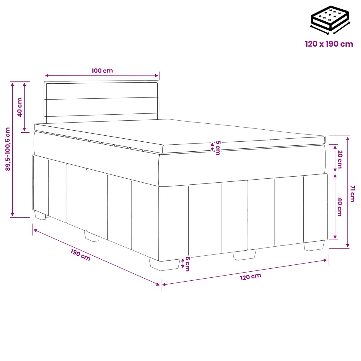 Boxspringbett mit Matratze Hellgrau 120 x 190 cm Stoff