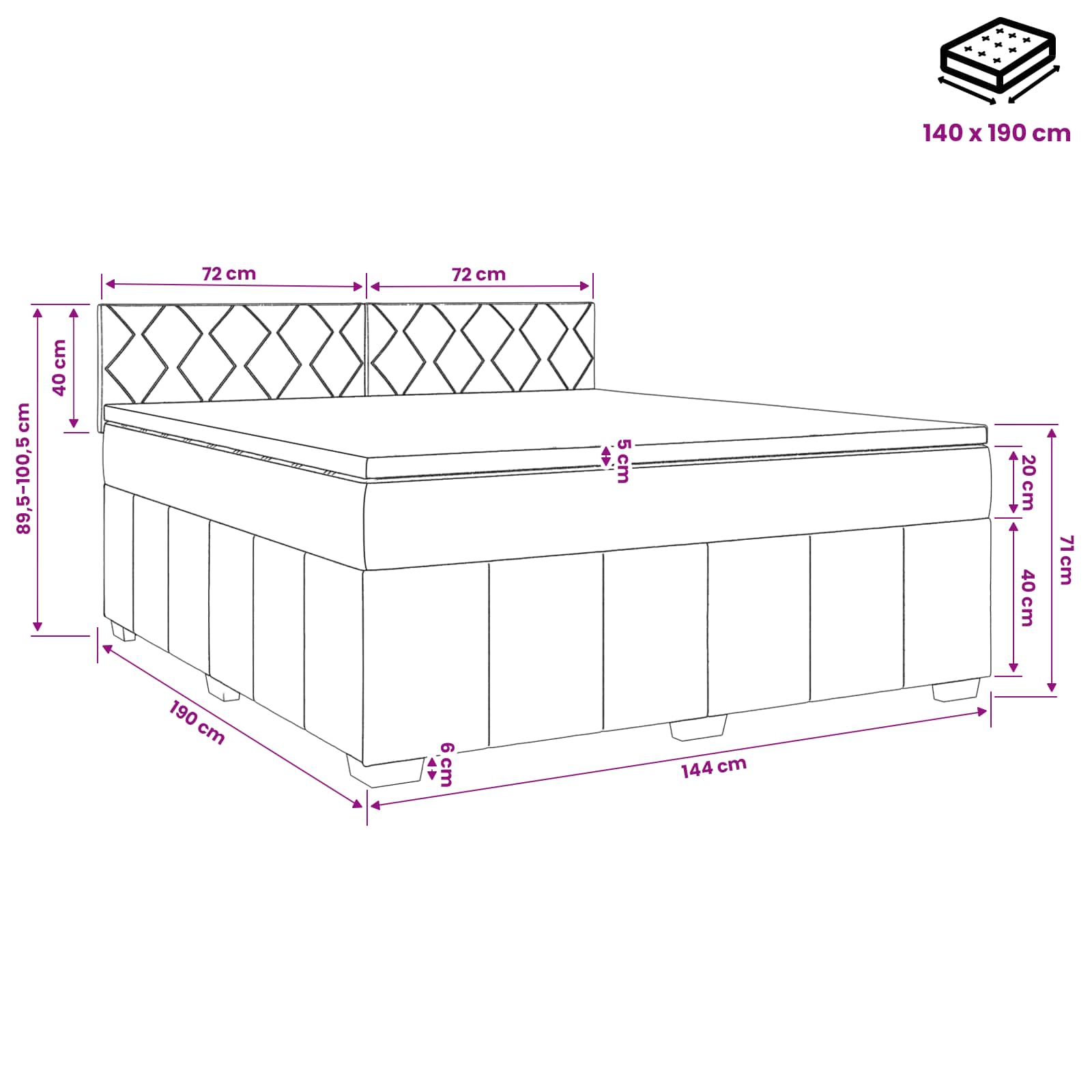 Boxspringbett mit Matratze Hellgrau 140 x 190 cm Stoff