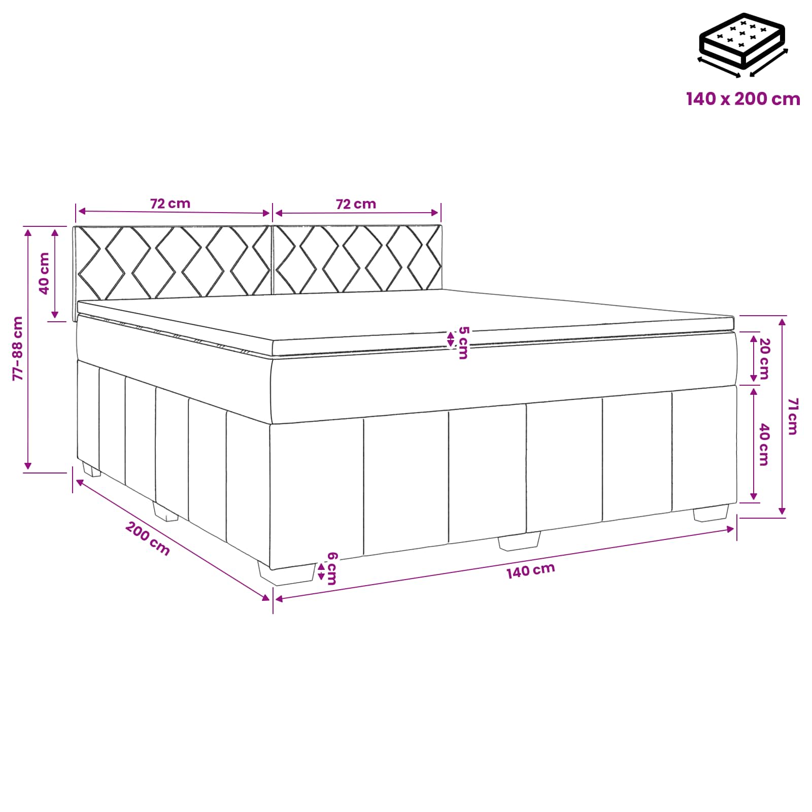 Boxspringbett mit Matratze Hellgrau 140 x 200 cm Stoff