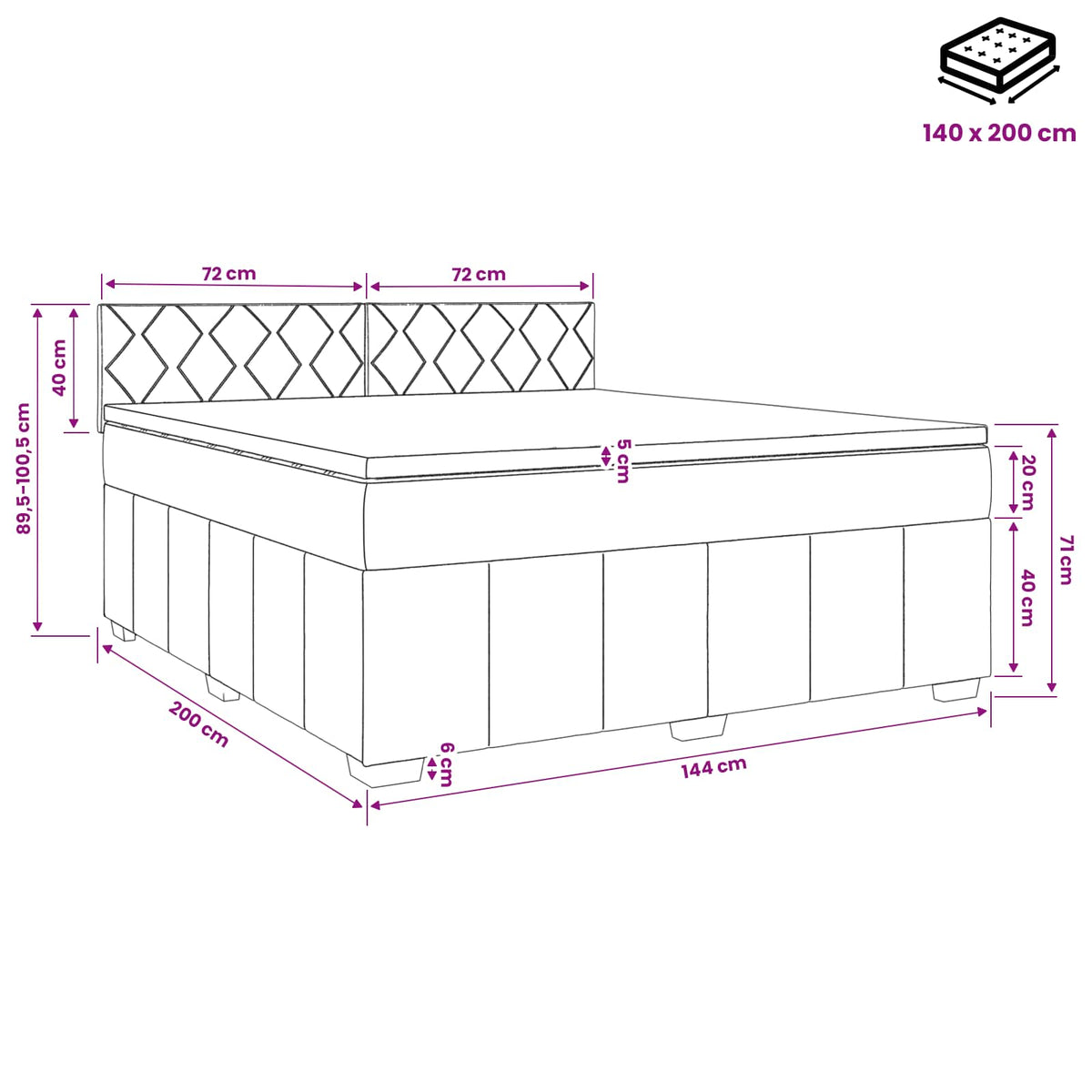 Boxspringbett mit Matratze Schwarz 140 x 200 cm Stoff