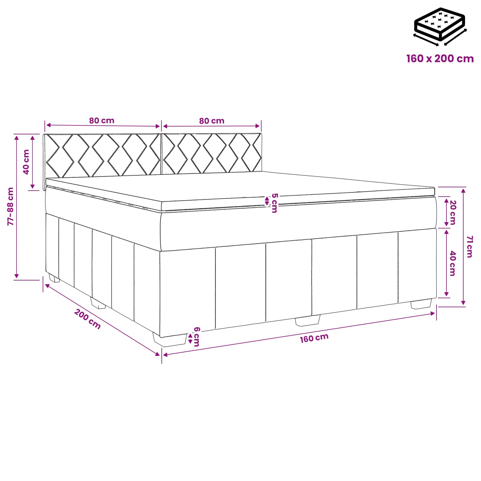 Boxspringbett mit Matratze Dunkelgrau 160 x 200 cm Stoff
