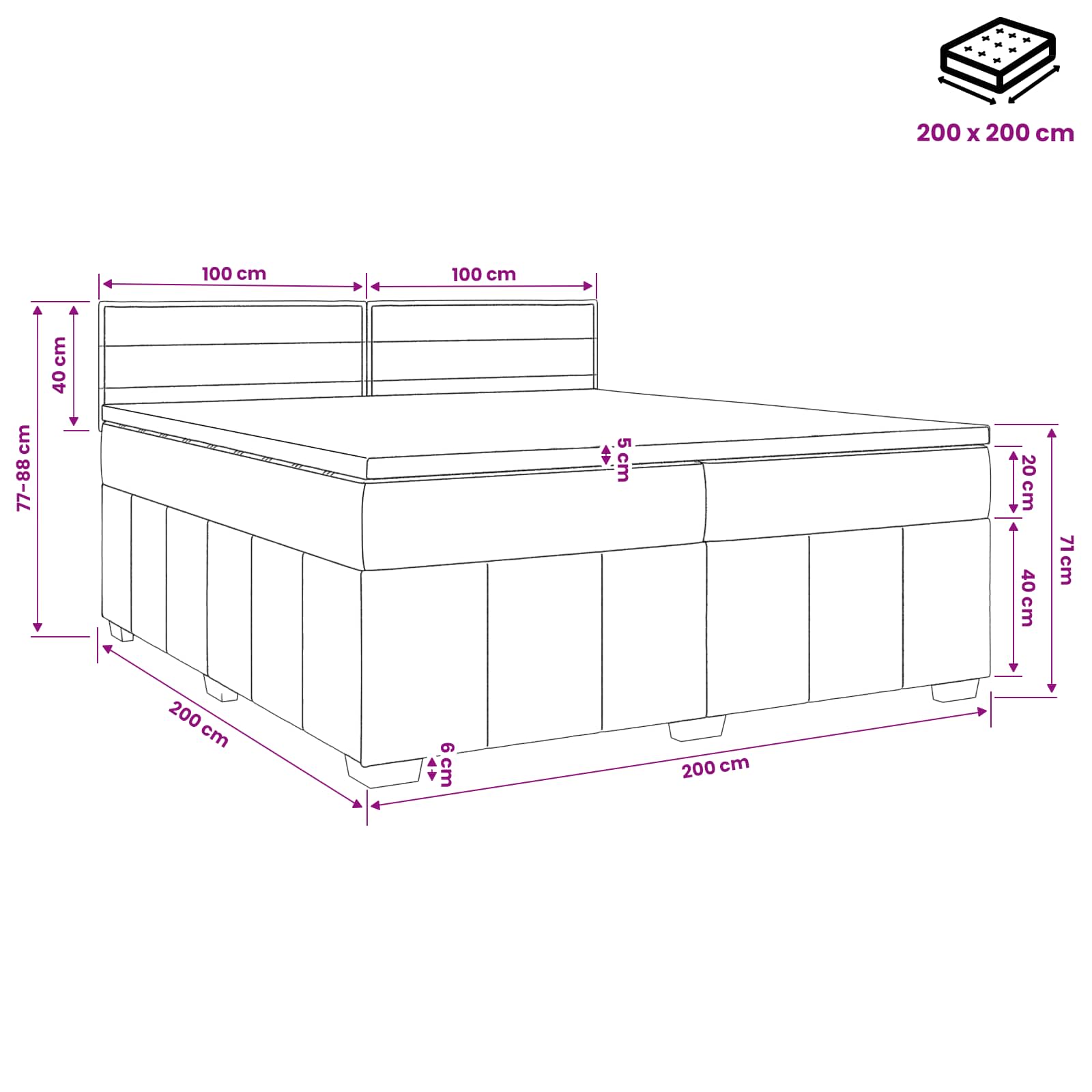 Boxspringbett mit Matratze Dunkelgrau 200 x 200 cm Stoff