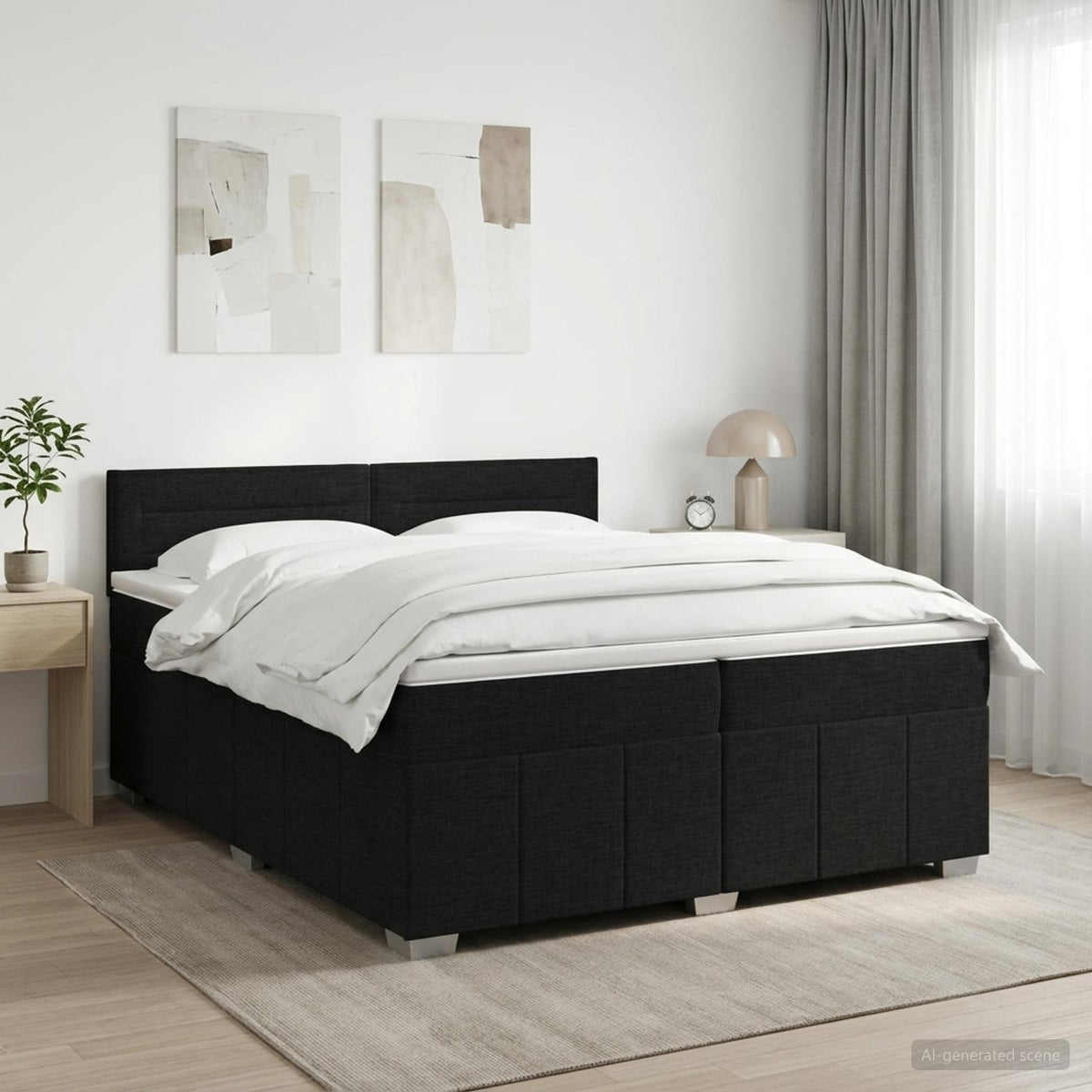 Boxspringbett mit Matratze Schwarz 200 x 200 cm Stoff