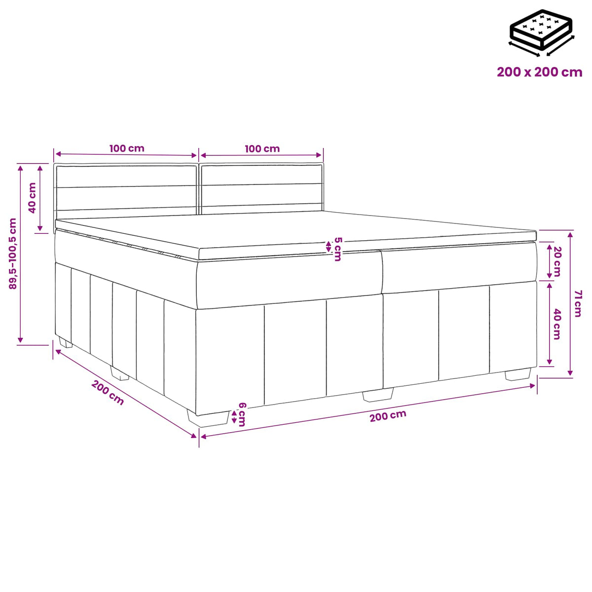 Boxspringbett mit Matratze Schwarz 200 x 200 cm Stoff