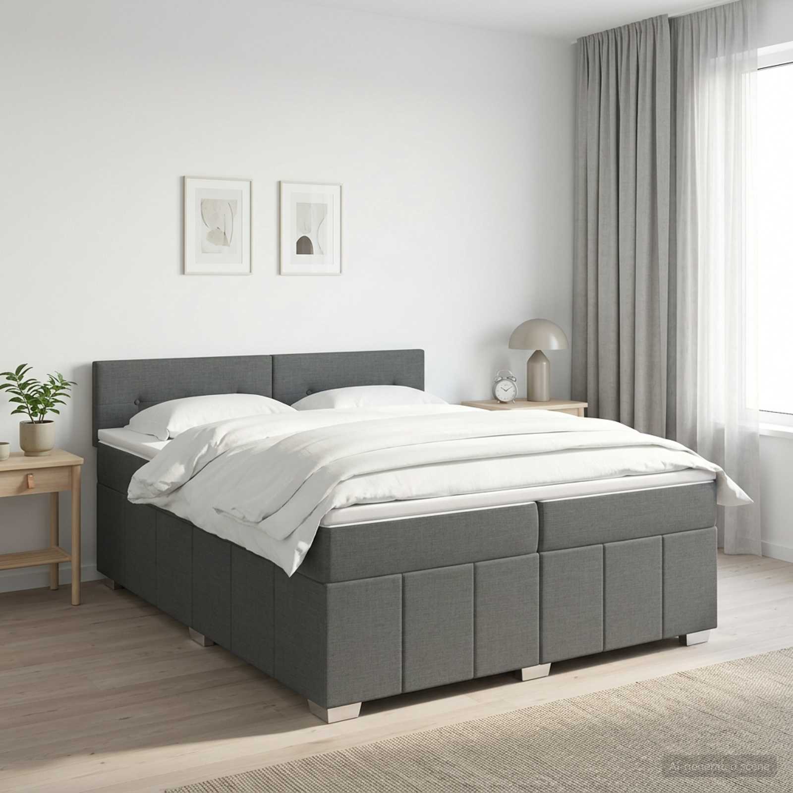 Boxspringbett mit Matratze Dunkelgrau 200 x 200 cm Stoff