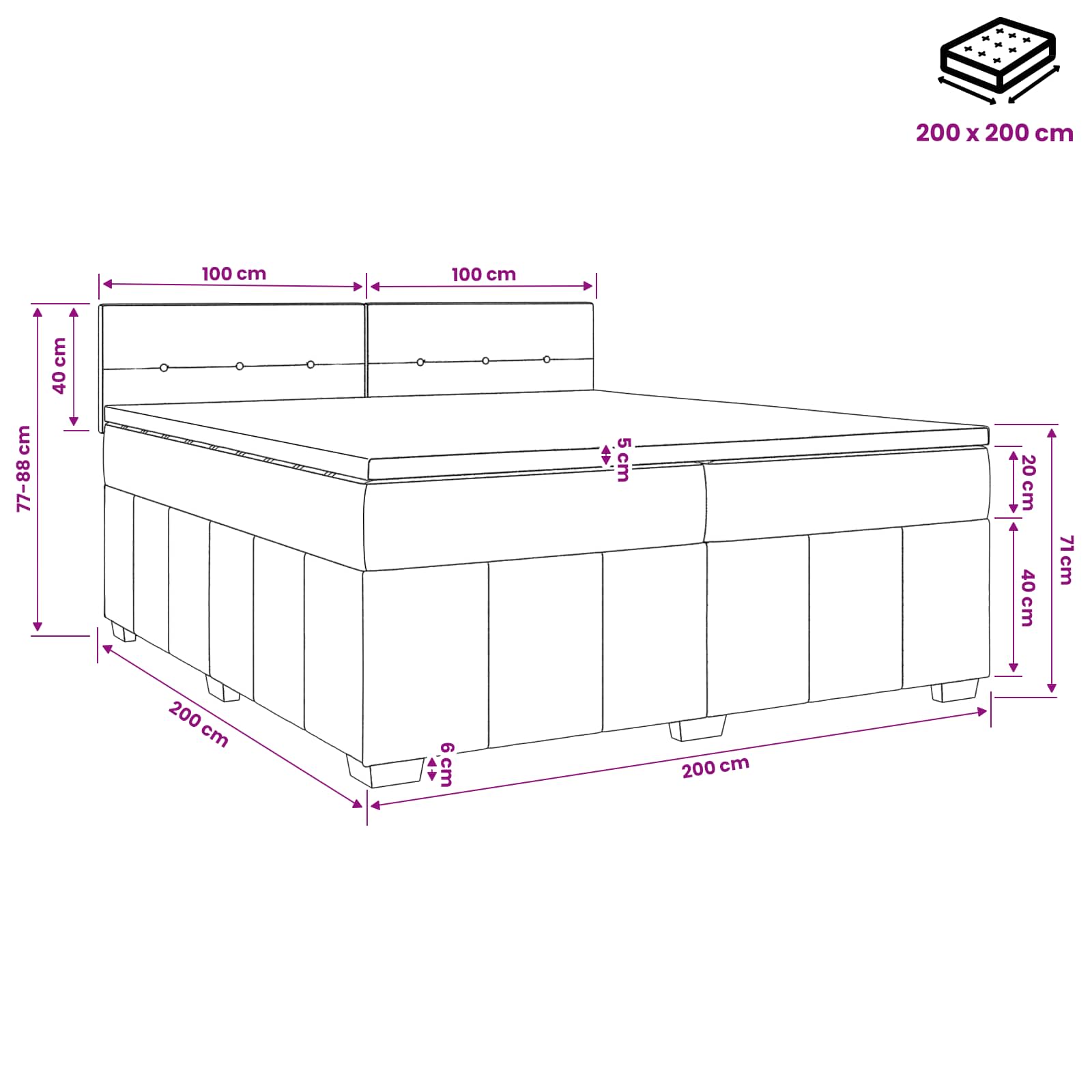 Boxspringbett mit Matratze Dunkelgrau 200 x 200 cm Stoff