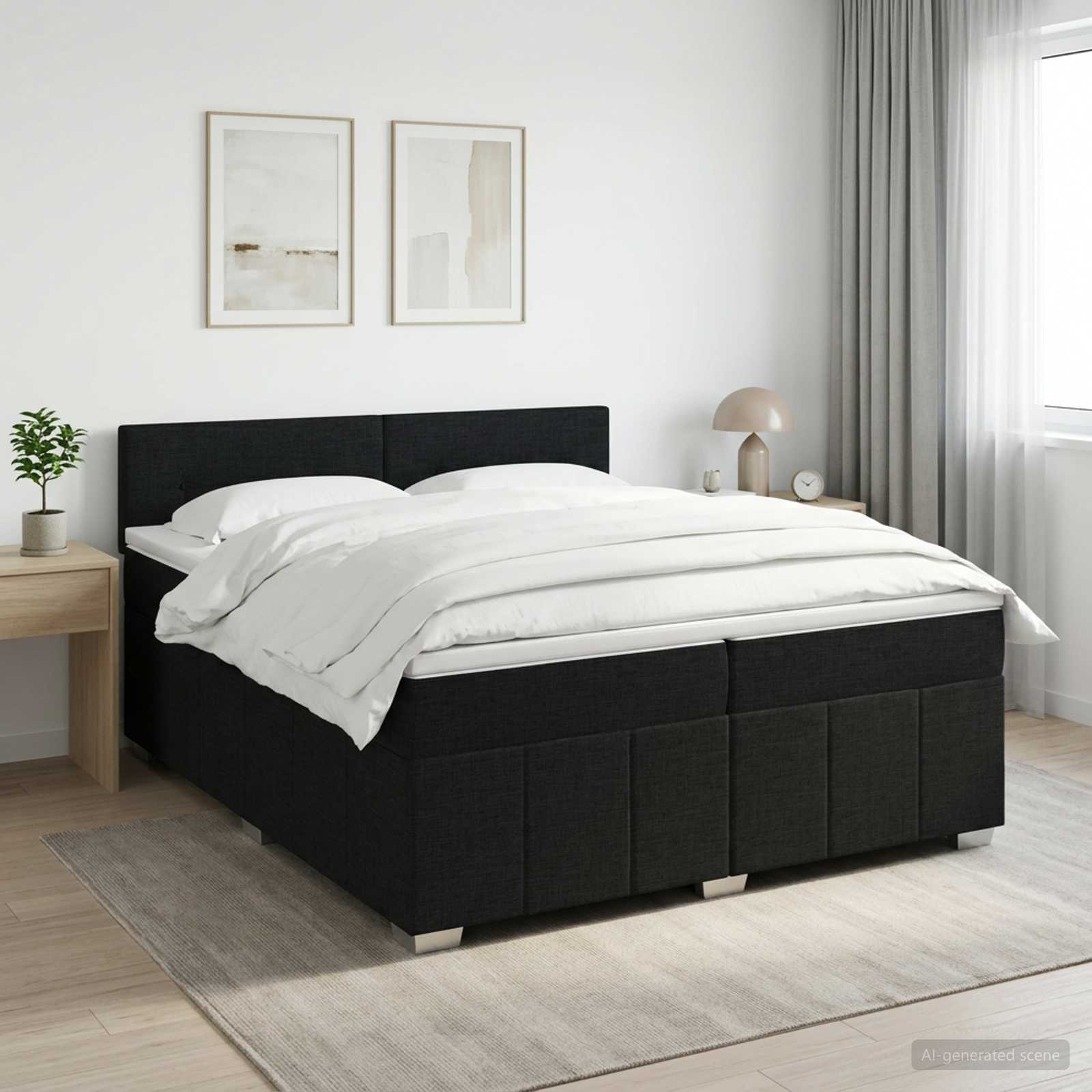 Boxspringbett mit Matratze Schwarz 200 x 200 cm Stoff