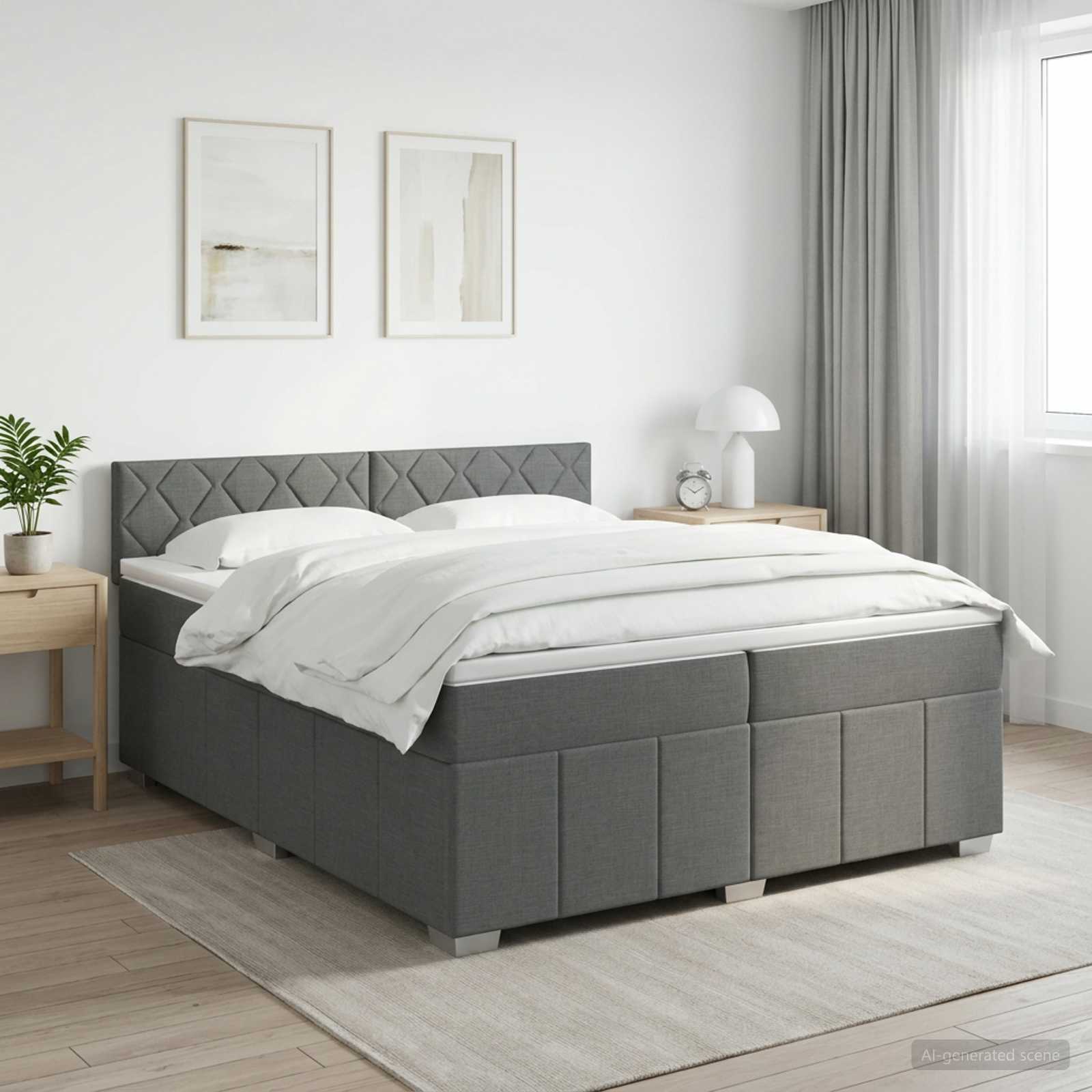 Boxspringbett mit Matratze Dunkelgrau 200 x 200 cm Stoff