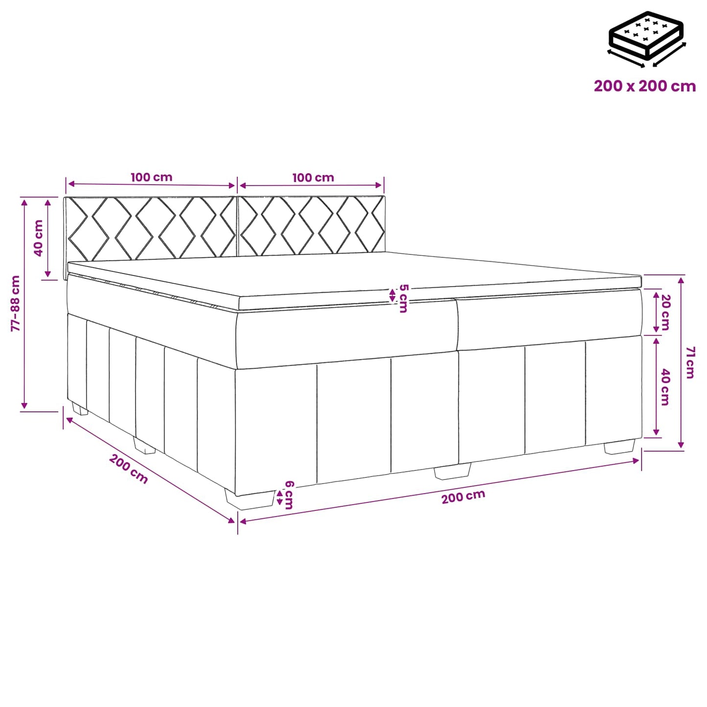 Boxspringbett mit Matratze Dunkelgrau 200 x 200 cm Stoff