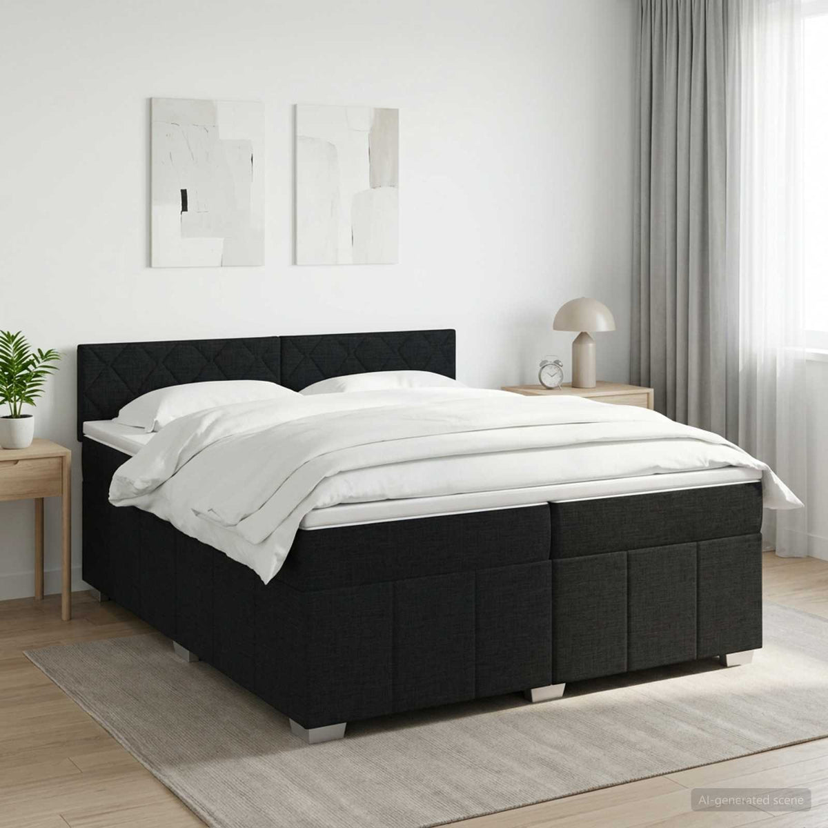 Boxspringbett mit Matratze Schwarz 200 x 200 cm Stoff
