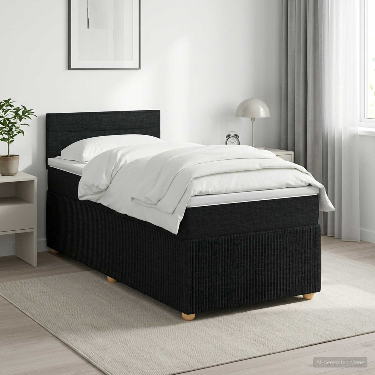 Boxspringbett mit Matratze Schwarz 90 x 190 cm Stoff