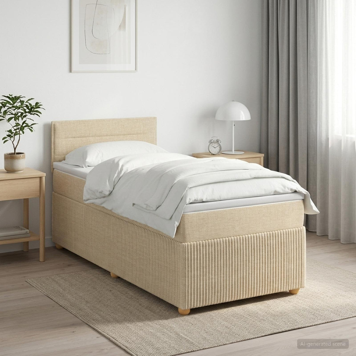 Boxspringbett mit Matratze mit Kopfteil Creme 90 x 200 cm Stoff