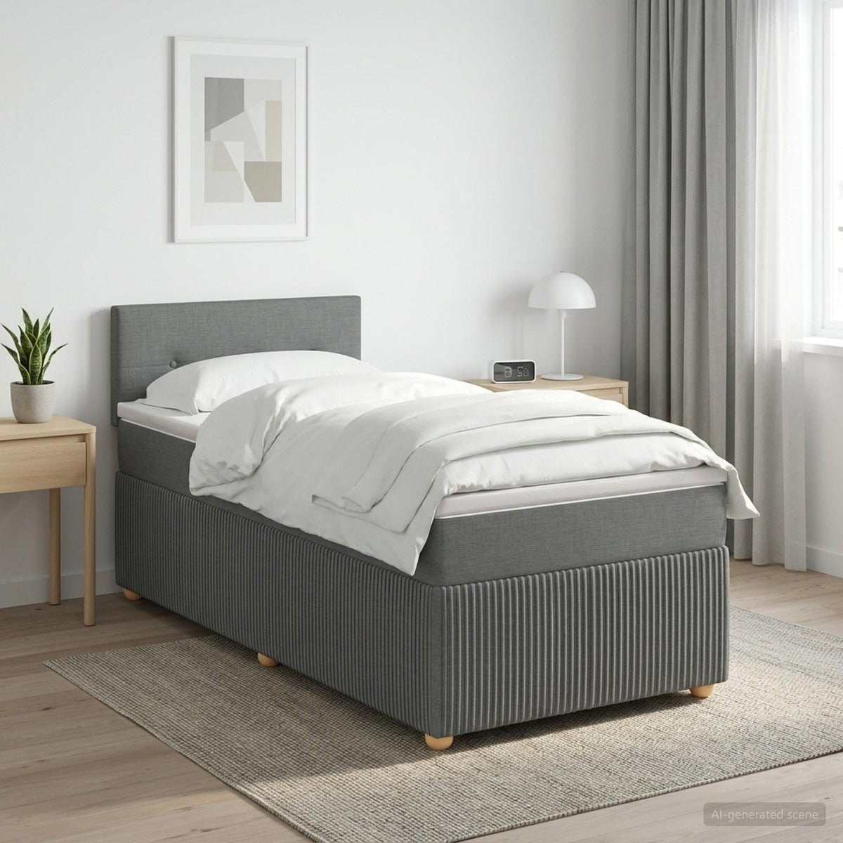 Boxspringbett mit Matratze Dunkelgrau 90 x 190 cm Stoff