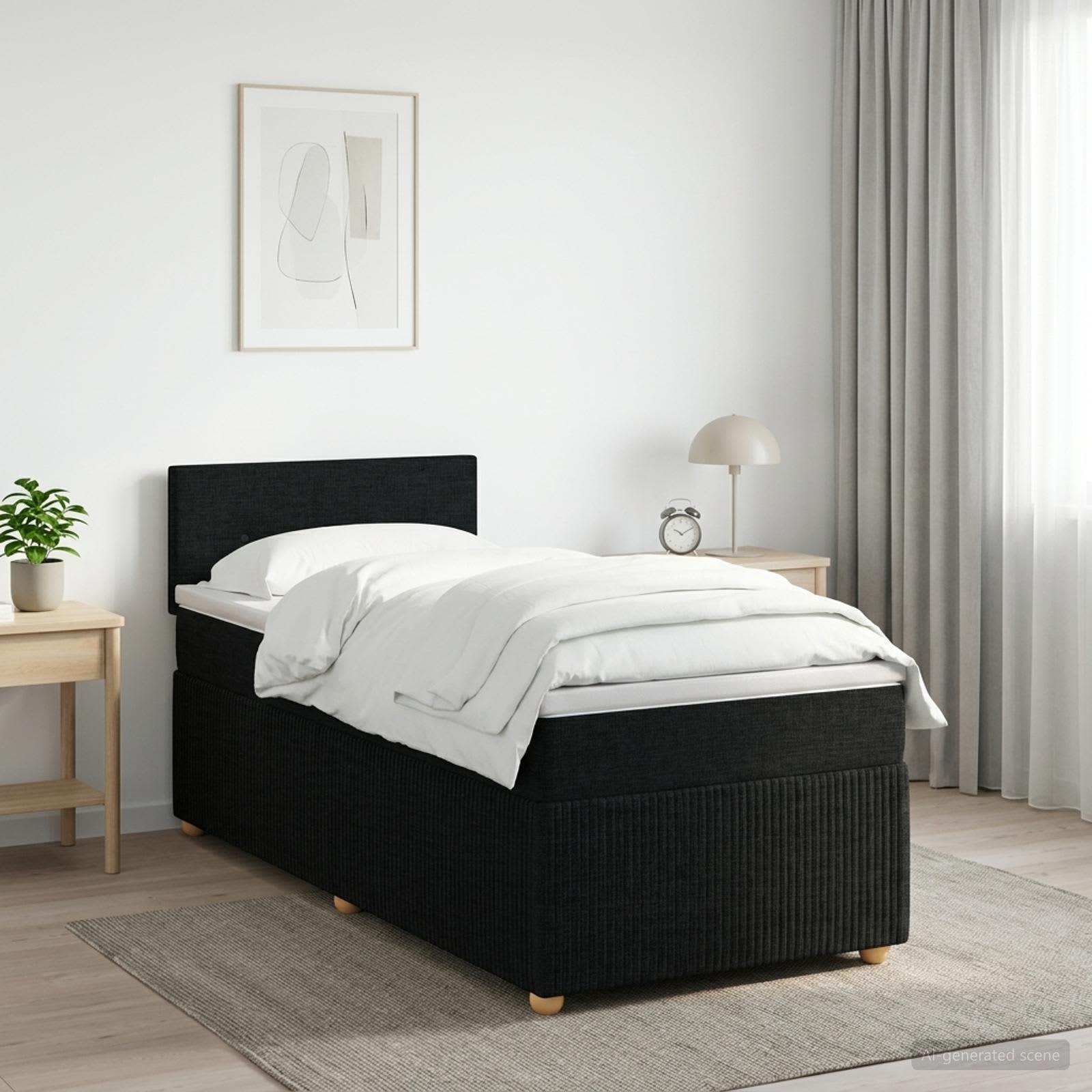 Boxspringbett mit Matratze Schwarz 90 x 200 cm Stoff
