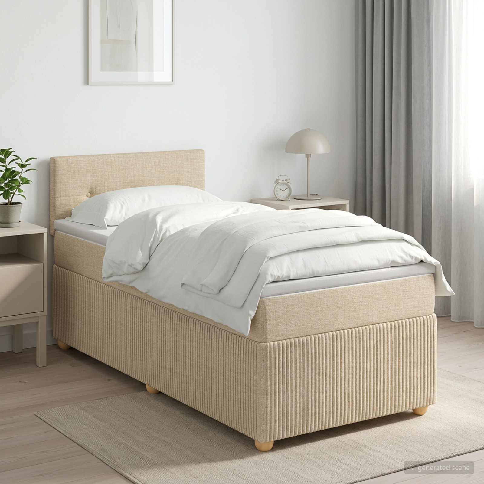 Boxspringbett mit Matratze mit Kopfteil Creme 90 x 200 cm Stoff