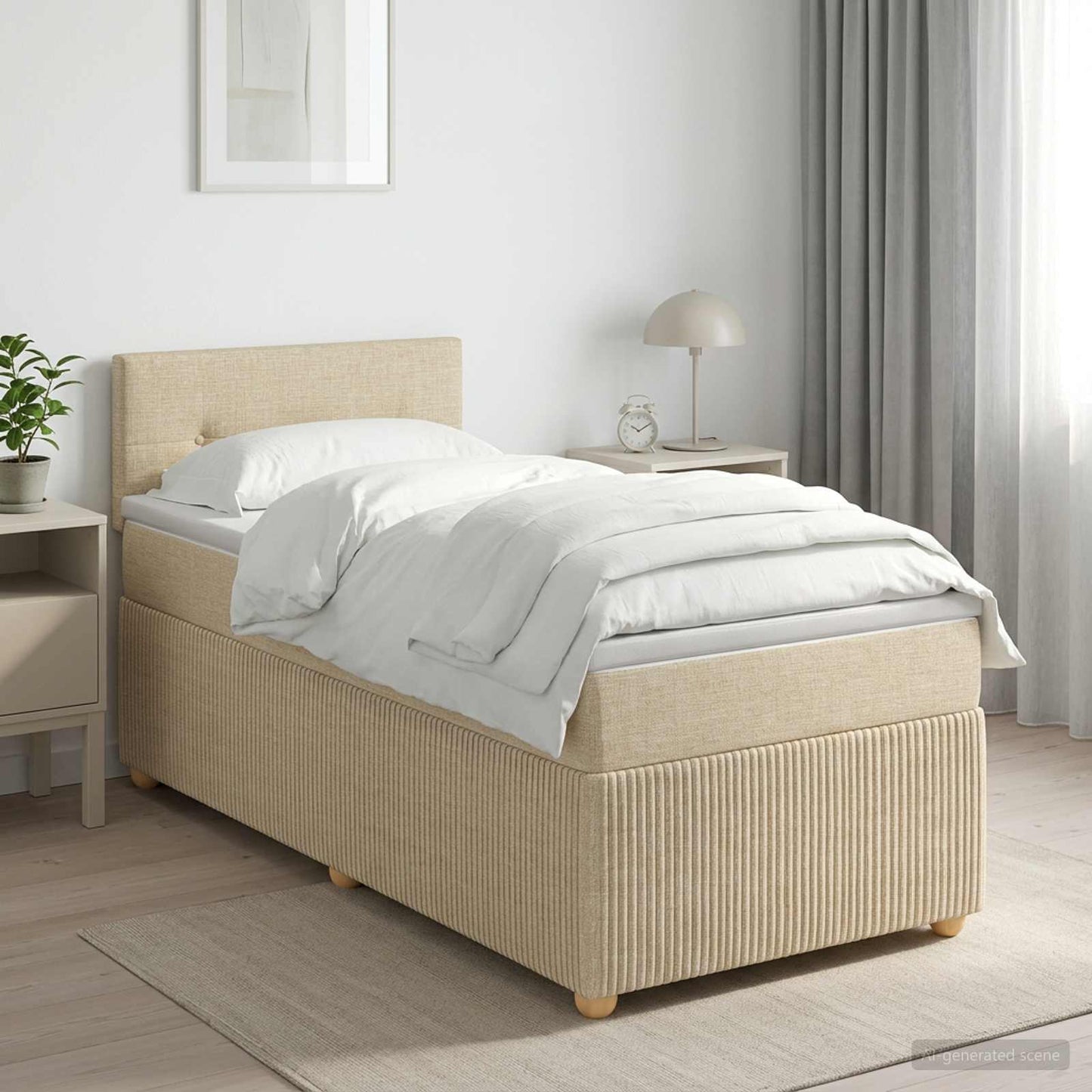 Boxspringbett mit Matratze Creme 100 x 200 cm Stoff