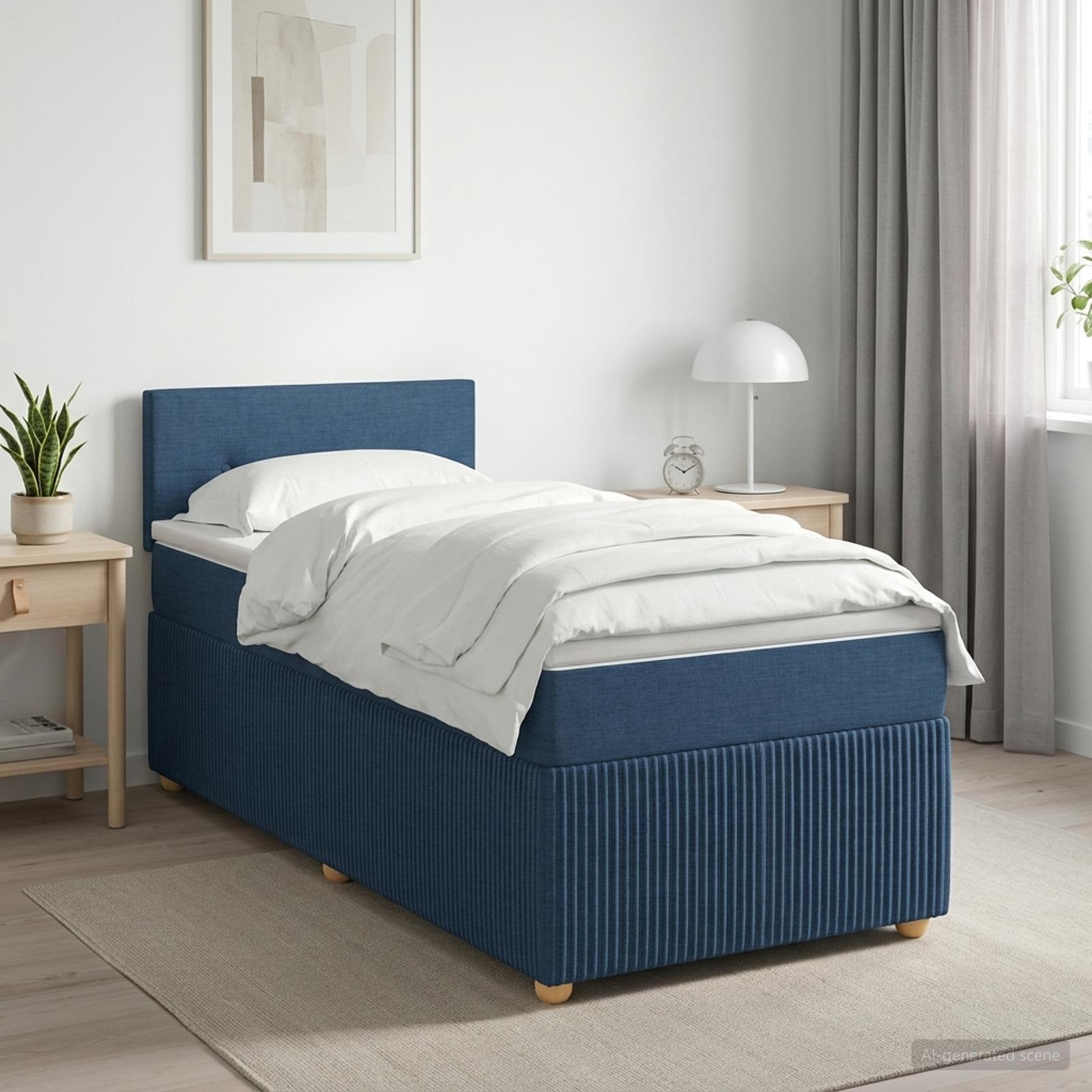 Boxspringbett mit Matratze mit Kopfteil Blau 90 x 200 cm Stoff