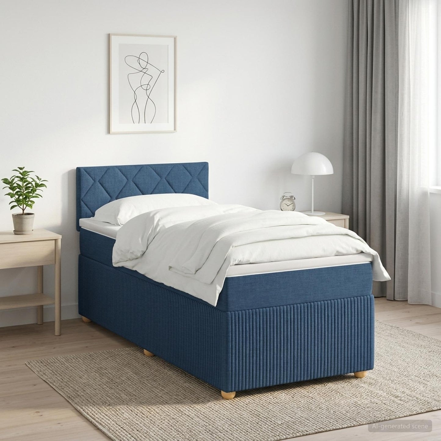 Boxspringbett mit Matratze mit Kopfteil Blau 90 x 200 cm Stoff