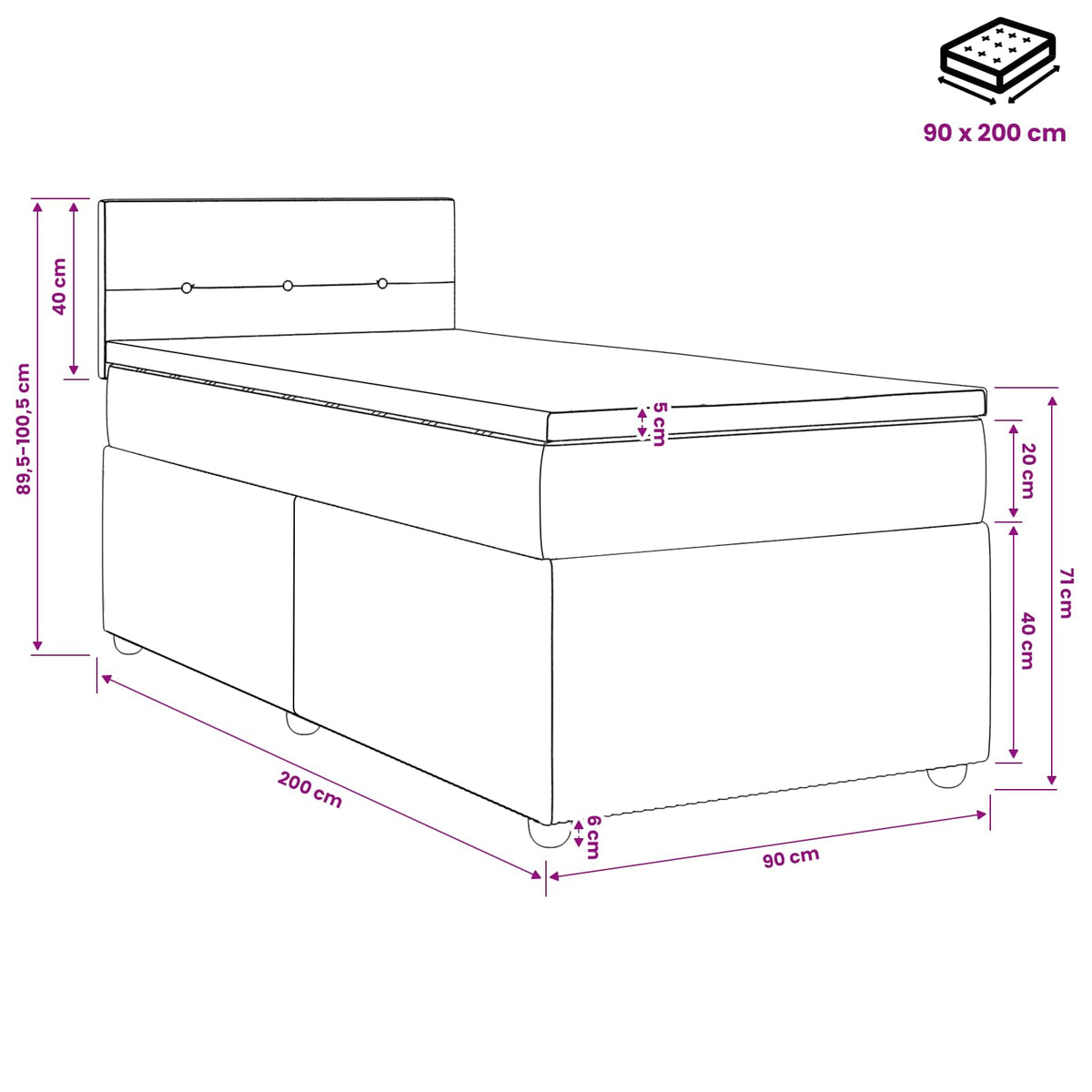 Boxspringbett mit Matratze Hellgrau 90 x 200 cm Stoff