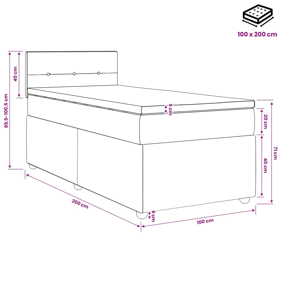 Boxspringbett mit Matratze Hellgrau 100 x 200 cm Stoff
