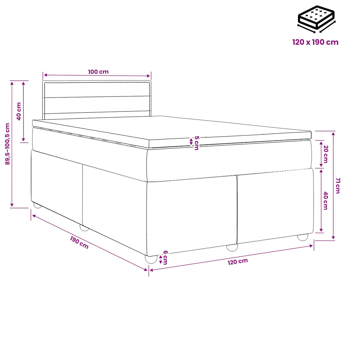 Boxspringbett mit Matratze Dunkelgrau 120 x 190 cm Stoff