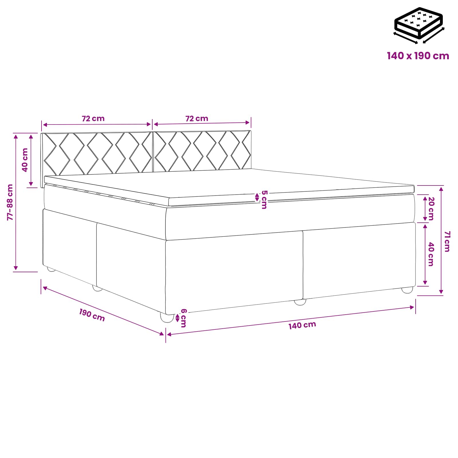 Boxspringbett mit Matratze Hellgrau 140 x 190 cm Stoff