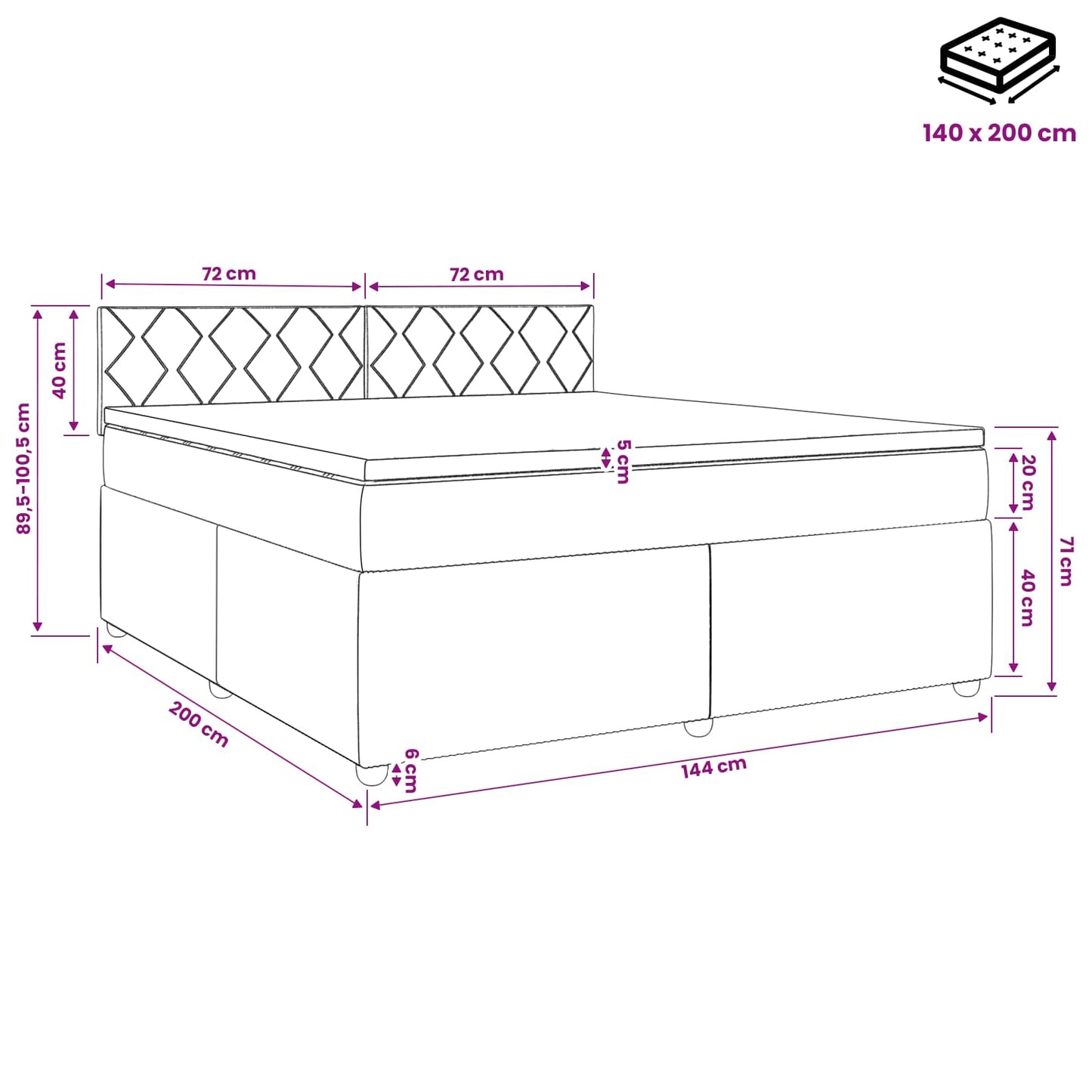 Boxspringbett mit Matratze Dunkelgrau 140 x 200 cm Stoff