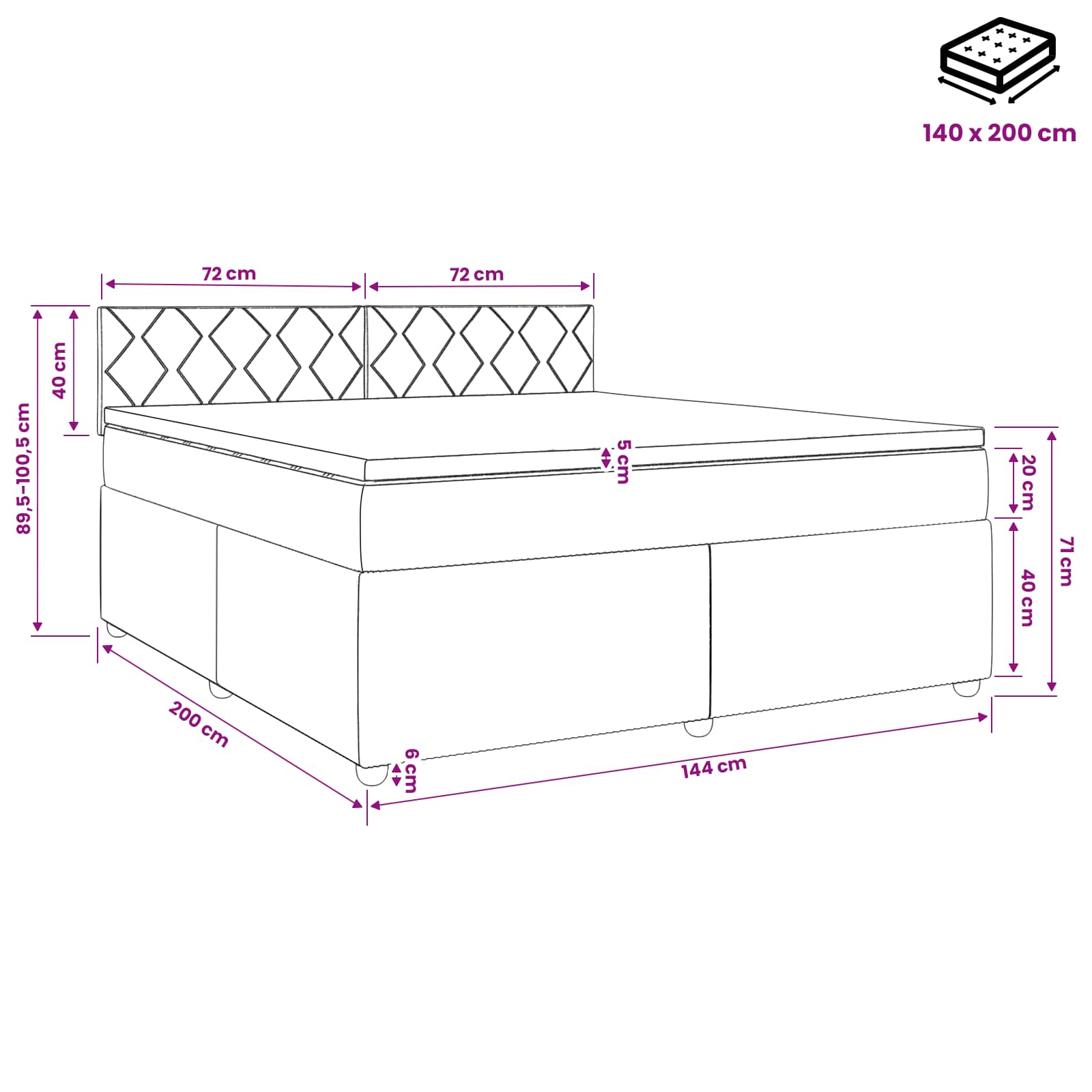 Boxspringbett mit Matratze Dunkelgrau 140 x 200 cm Stoff
