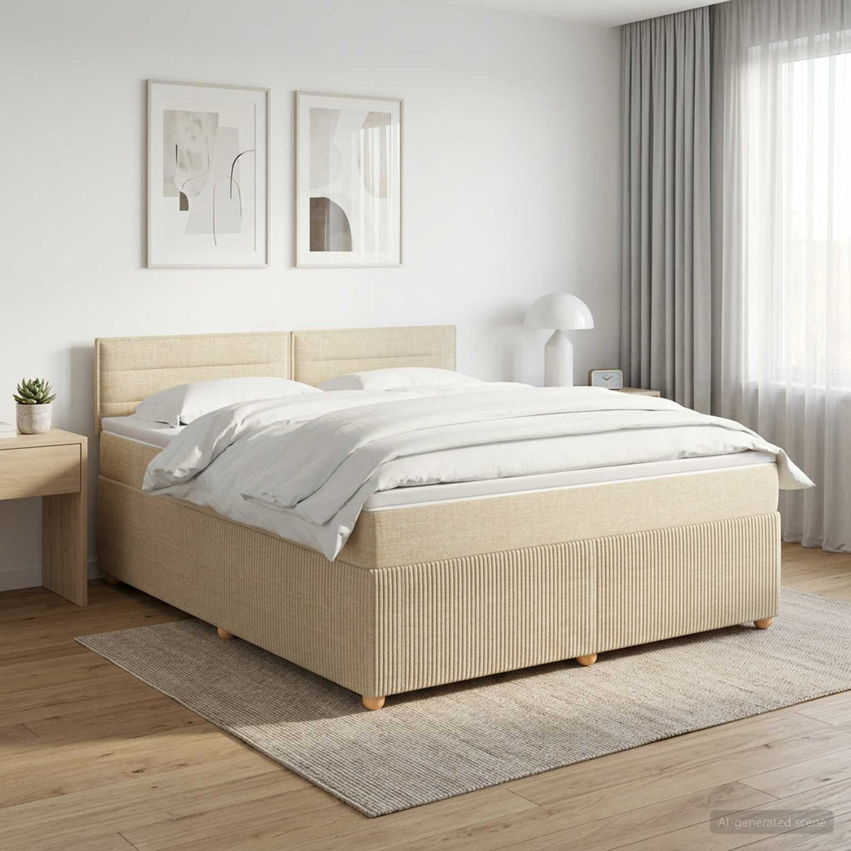Boxspringbett mit Matratze Creme 140 x 190 cm Stoff