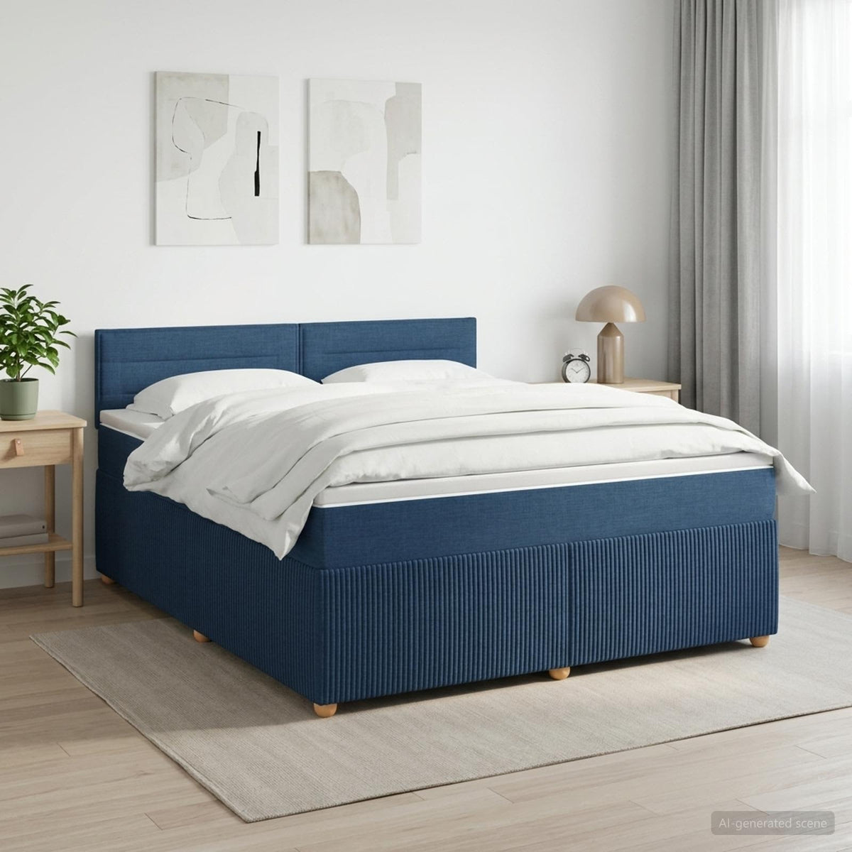 Boxspringbett mit Matratze mit Kopfteil Blau 140 x 190 cm Stoff