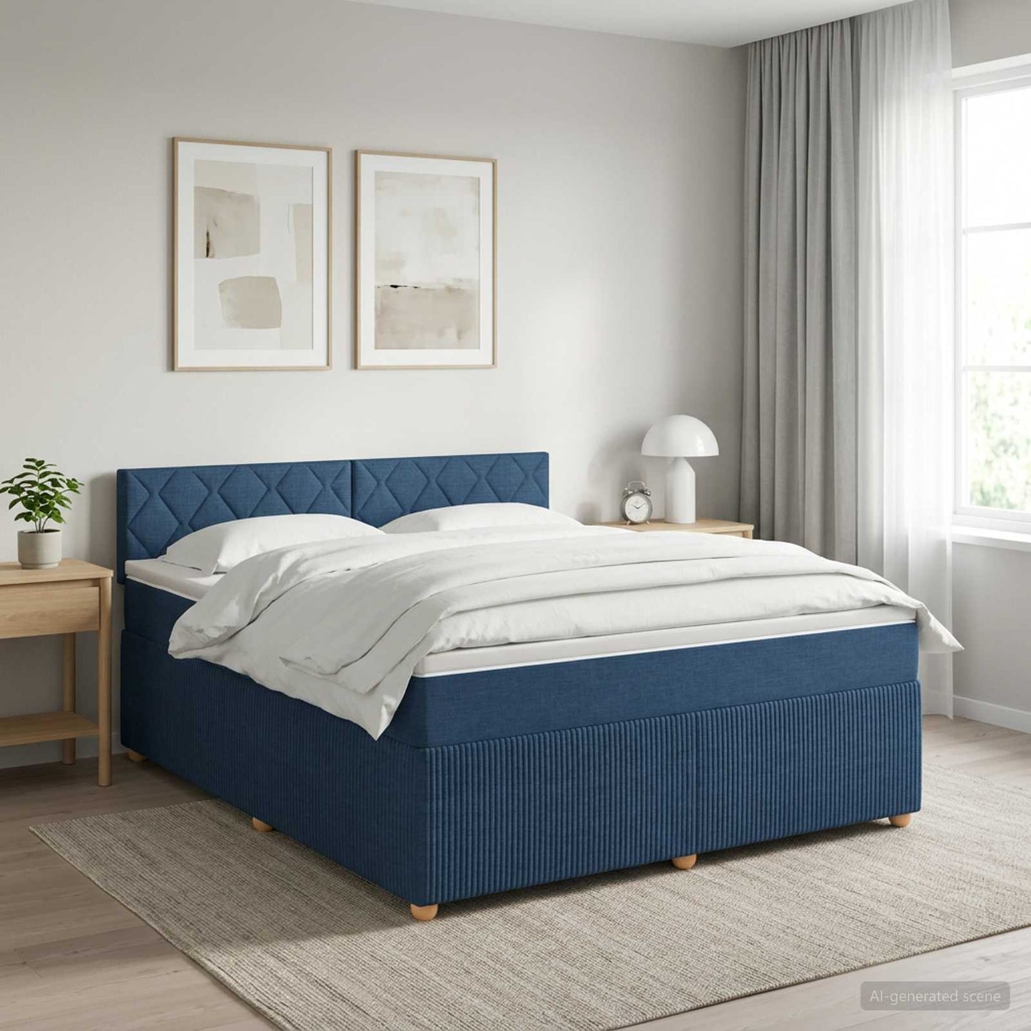 Boxspringbett mit Matratze mit Kopfteil Blau 160 x 200 cm Stoff