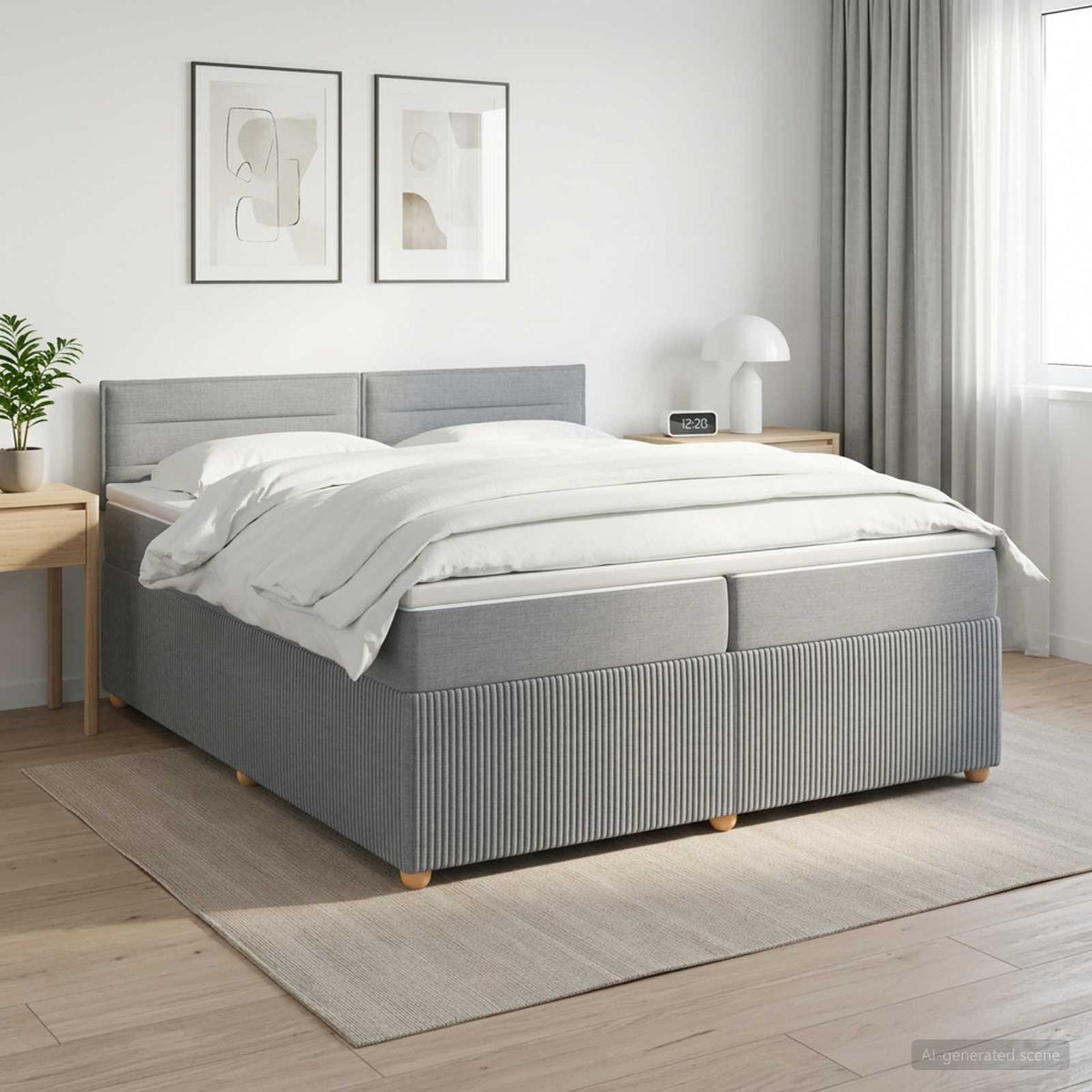Boxspringbett mit Matratze Hellgrau 200 x 200 cm Stoff