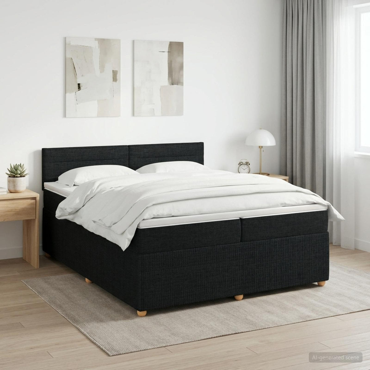 Boxspringbett mit Matratze Schwarz 200 x 200 cm Stoff