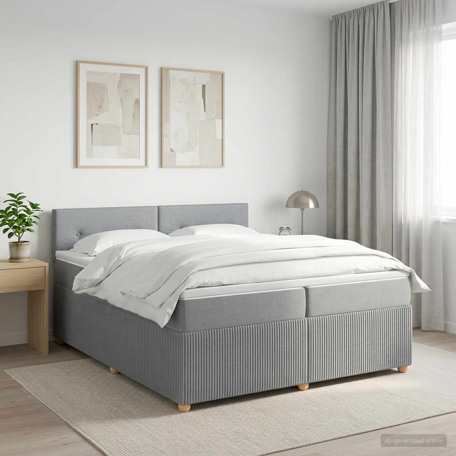 Boxspringbett mit Matratze Hellgrau 200 x 200 cm Stoff