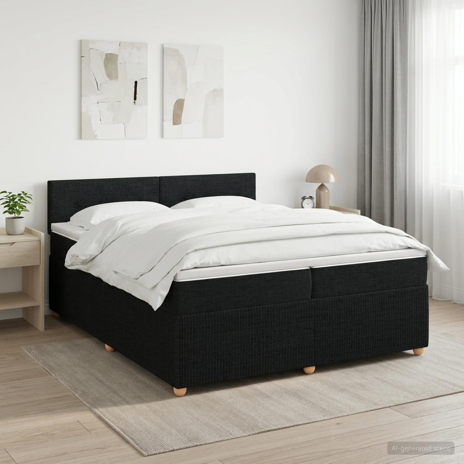 Boxspringbett mit Matratze Schwarz 200 x 200 cm Stoff