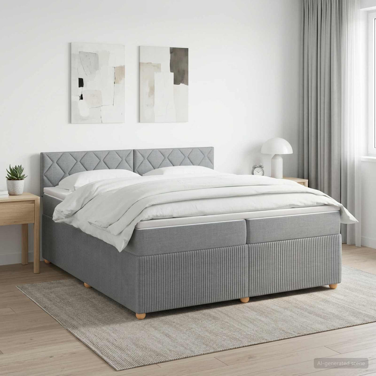 Boxspringbett mit Matratze Hellgrau 200 x 200 cm Stoff